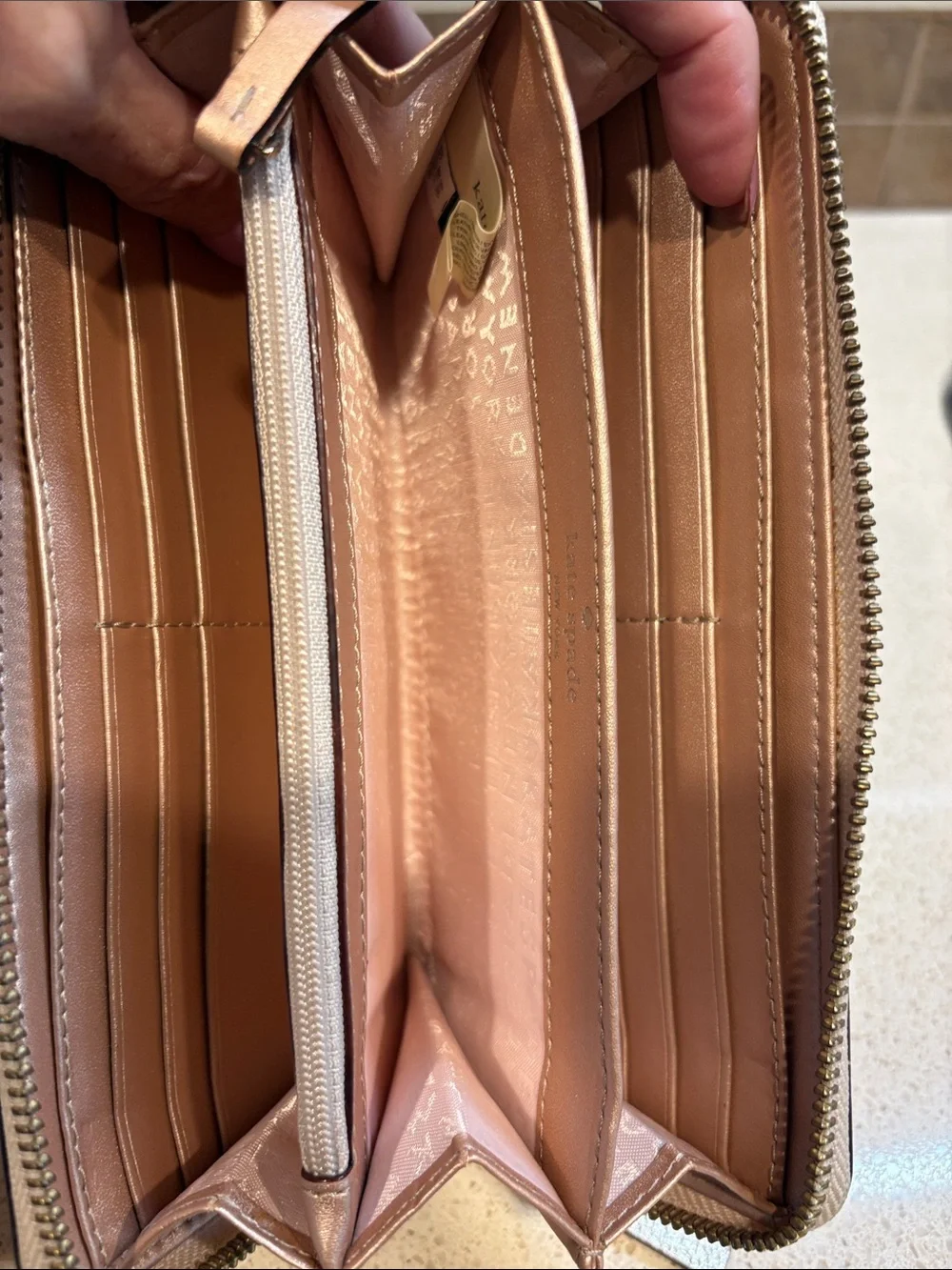 kate spade Metallic Gold Pebble Leather Zip Wallet Like new!